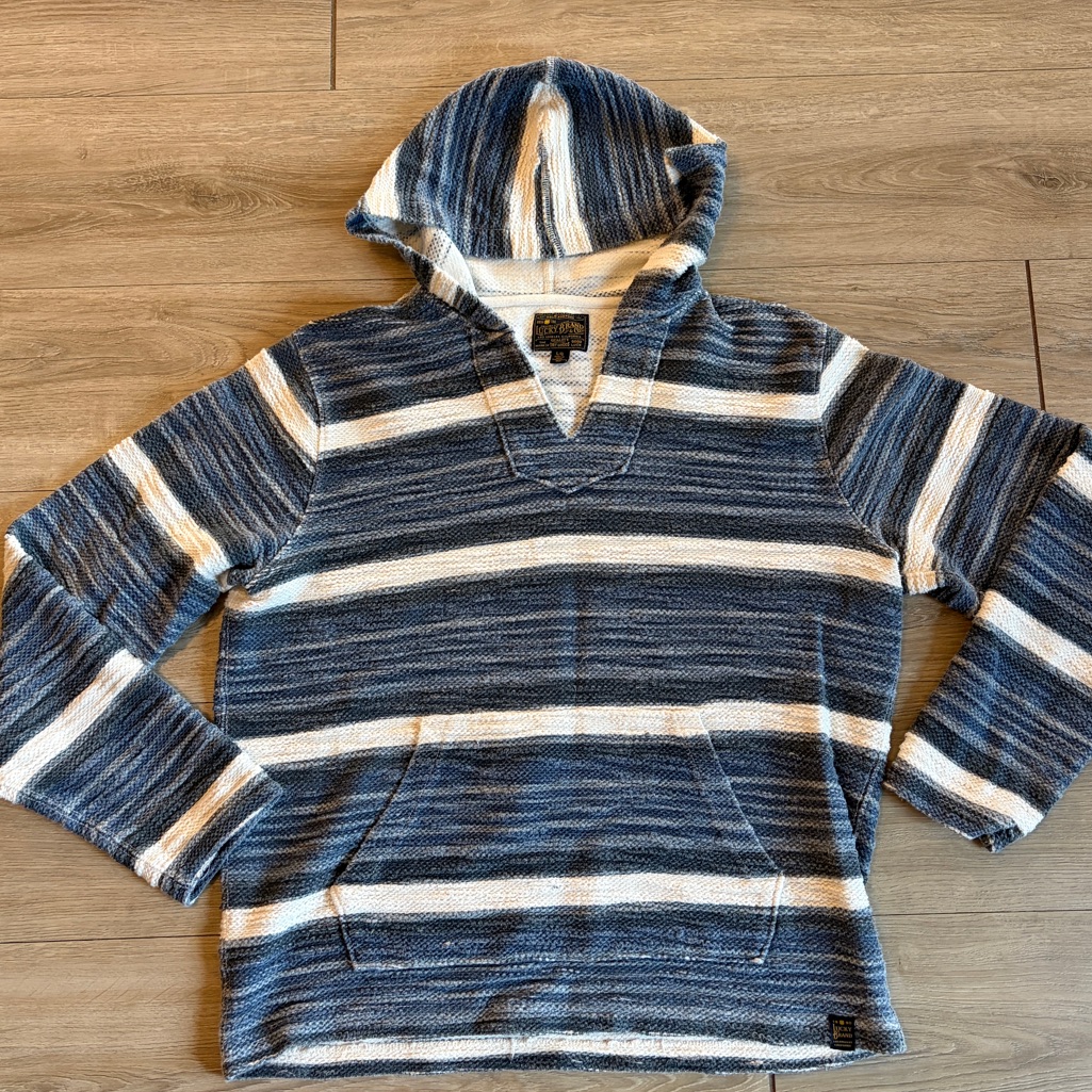 Lucky Brand Baja Surfer Hippy Coastal Prep Striped Hoodie Pullover Mens L